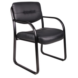MID-BACK LEATHERPLUS POKER CHAIR ON STURDY STEEL FRAME WITH SLED BASE, B9529